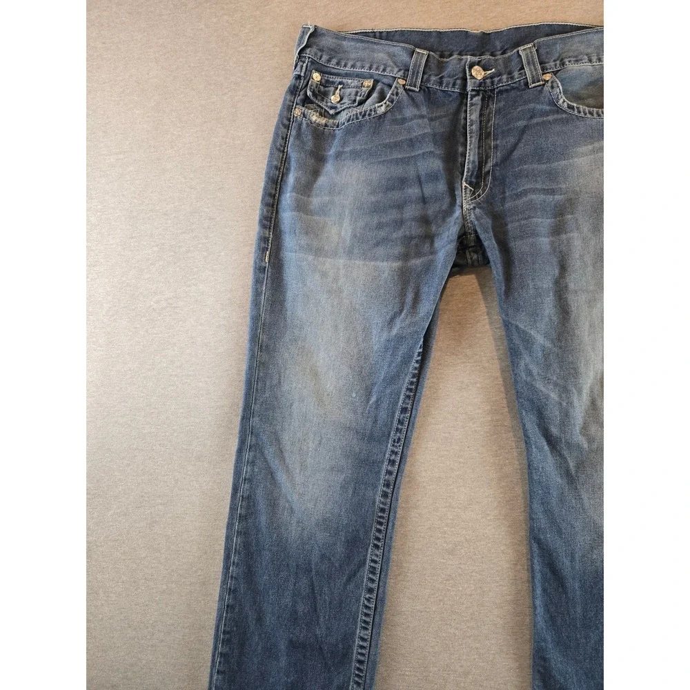 True Religion Straight Jeans Mens 40 Blue Medium Wash Horseshoe Flap Pocket
